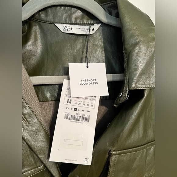NWT ZARA Khaki Faux Leather Button Down Mini Dress - Picture 15 of 16